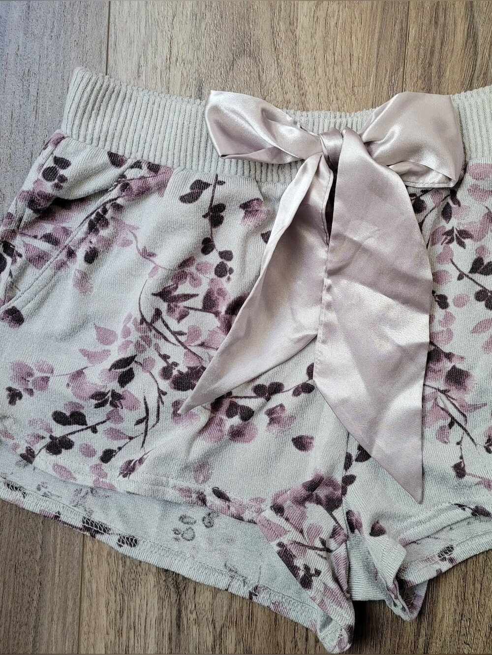 La Vie En Rose Floral Knit Lounge Shorts with Satin Bow